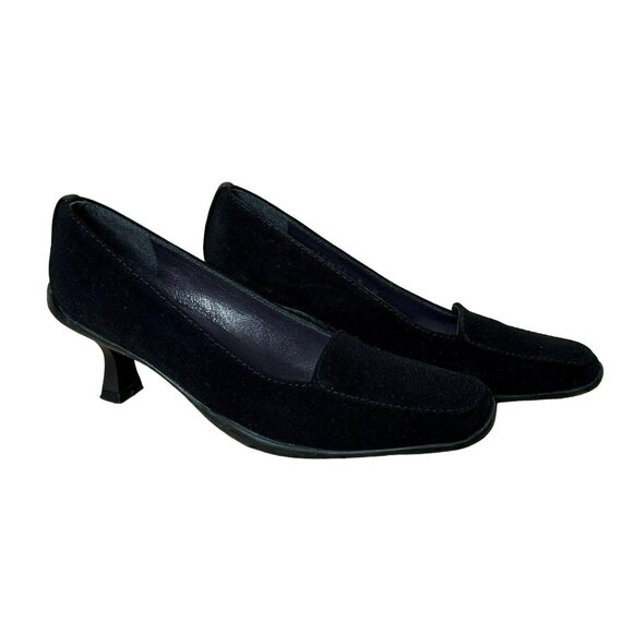 Stuart Weitzman 5M Classic Black Gore-Tex Rainaway Pumps Kitten Heel Square Toe - Picture 7 of 7